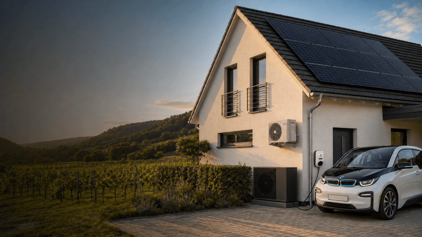 Pfälzer Wohnhaus zwischen Weinreben und Wald mit Photovoltaik, Wärmepumpe, Wallbox und Klimaanlage